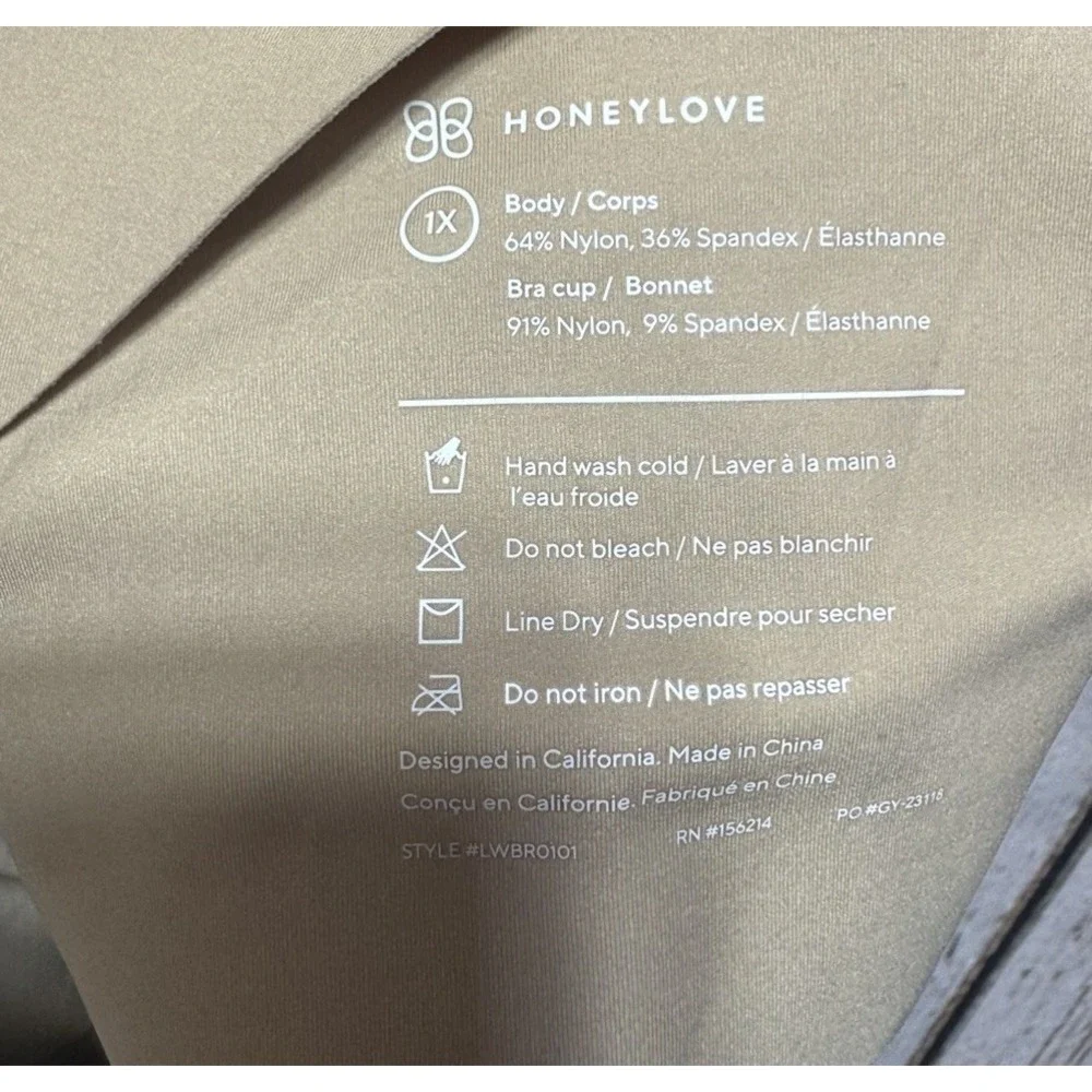 Honeylove V-Neck Bra 1X Nude Wireless‎ Sculpting Supportive Comfort